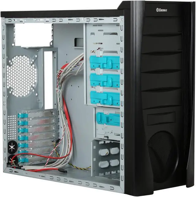 Alt view image 8 of 12 - ENERMAX PHOENIX NEO ECA3162-B-BL Black Aluminum / Steel Trim w/250mm Intake/Exhaust LED Phoenix Fan  ATX Mid Tower Case w/Front I/O 1 eSATA, 4 USB2.0, HD Audio I/O