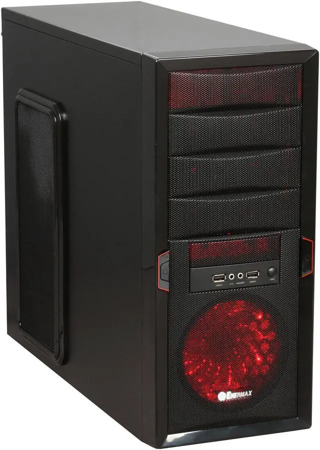 Main image of ENERMAX Staray ECA3171-BR-AP Black Steel ATX Mid Tower Computer Case with 3 Apollish Red LED Fan and Mesh Front