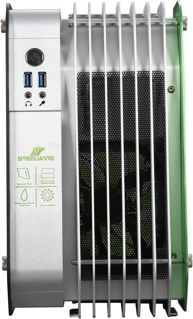 Alt view image 2 of 9 - Enermax STEELWING Green LED Aluminum / Tempered Glass Micro ATX / Mini-ITX Computer Case - ECB2010G