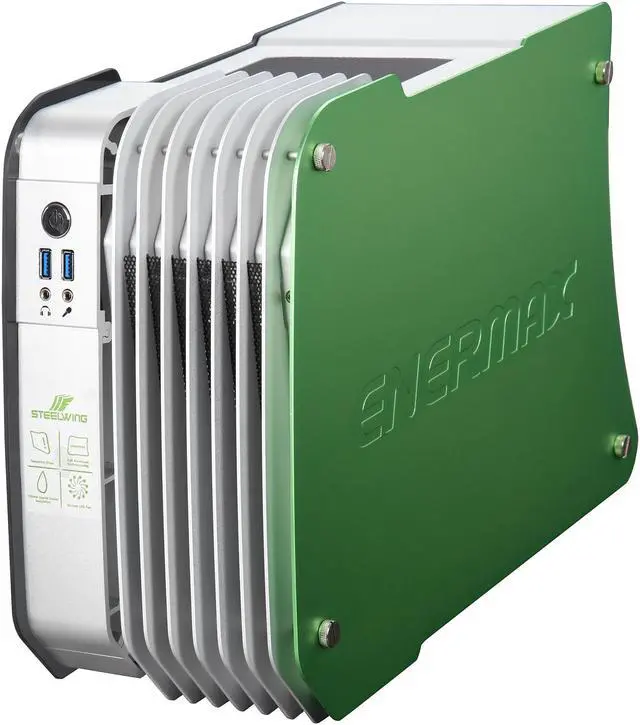 Alt view image 3 of 9 - Enermax STEELWING Green LED Aluminum / Tempered Glass Micro ATX / Mini-ITX Computer Case - ECB2010G