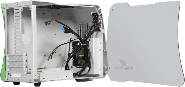 Alt view image 5 of 9 - Enermax STEELWING Green LED Aluminum / Tempered Glass Micro ATX / Mini-ITX Computer Case - ECB2010G