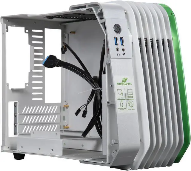 Alt view image 7 of 9 - Enermax STEELWING Green LED Aluminum / Tempered Glass Micro ATX / Mini-ITX Computer Case - ECB2010G