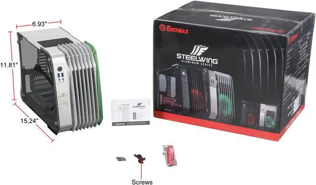 Alt view image 9 of 9 - Enermax STEELWING Green LED Aluminum / Tempered Glass Micro ATX / Mini-ITX Computer Case - ECB2010G