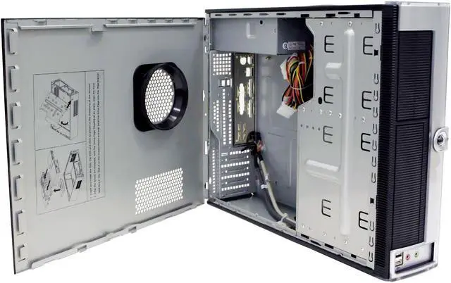 Alt view image 4 of 14 - Ever Case E1290B-L24 Black/Silver Steel Micro ATX Desktop Computer Case 240W Power Supply