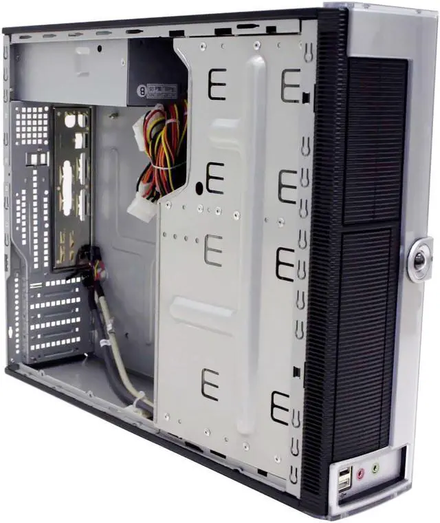 Alt view image 12 of 14 - Ever Case E1290B-L24 Black/Silver Steel Micro ATX Desktop Computer Case 240W Power Supply