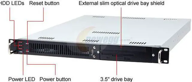 Alt view image 2 of 11 - ARK IPC-1U-600 Black 1U Rackmount Server Case 1 External 5.25" Drive Bays