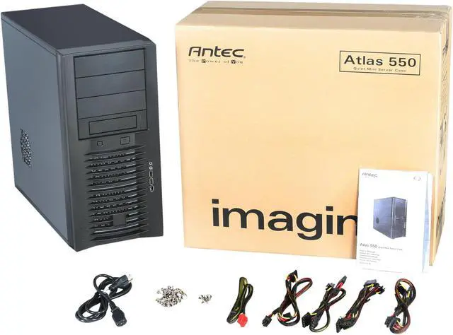 Alt view image 9 of 9 - Antec Atlas 550 Black Server Case w/ 550W Power Supply 4 (with one 5.25" to 3.5" adapter) External 5.25" Drive Bays