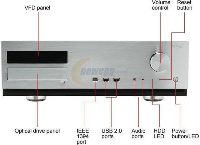 Alt view image 2 of 11 - Antec Silver/ Black 0.8mm cold rolled steel/ Aluminum plate front bezel Veris Fusion 430 Micro ATX Media Center / HTPC Case with IR receiver