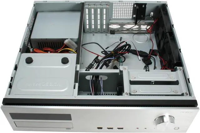 Alt view image 8 of 11 - Antec Silver/ Black 0.8mm cold rolled steel/ Aluminum plate front bezel Veris Fusion 430 Micro ATX Media Center / HTPC Case with IR receiver