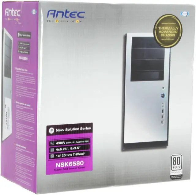 Alt view image 16 of 16 - Antec NSK6580 Black/ Silver 0.8mm cold-rolled steel construction ATX Mid Tower Computer Case 430W Power Supply