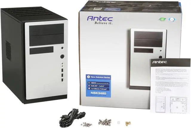 Alt view image 9 of 9 - Antec New Solution NSK3480 Black/ Silver 0.8mm cold-rolled steel construction Micro ATX Mid Tower Computer Case 380W Power Supply
