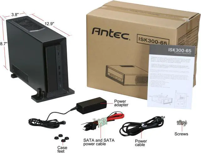 Alt view image 10 of 10 - Antec ISK 300-65 Black Steel Mini-ITX Desktop Computer Case 65W Power Supply