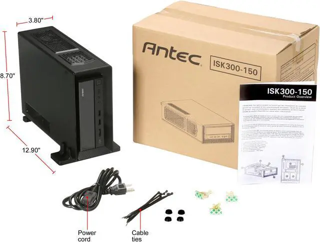 Alt view image 12 of 12 - Antec ISK Series ISK 300-150 Black 0.8mm Cold Rolled Steel Mini-ITX Desktop Computer Case 150W Power Supply
