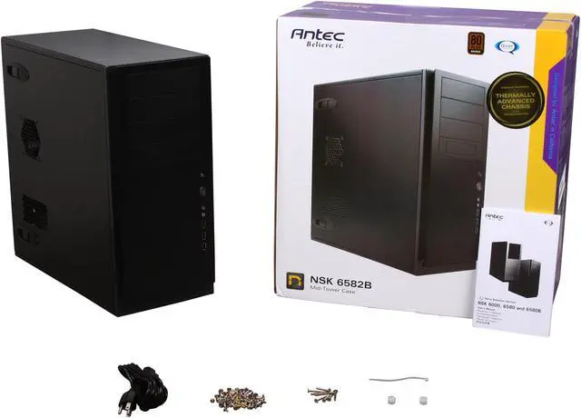 Alt view image 9 of 9 - Antec NSK 6582B Black 0.8 mm Steel ATX Mid Tower Computer Case 430W Power Supply