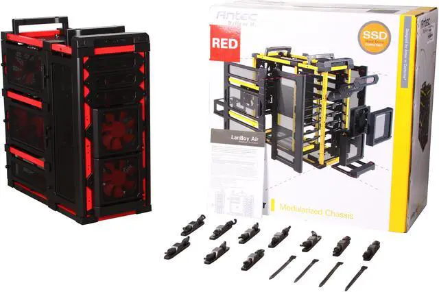 Alt view image 10 of 10 - Antec Lanboy air Red Black / Red Steel / Plastic ATX Mid Tower Computer Modular Case