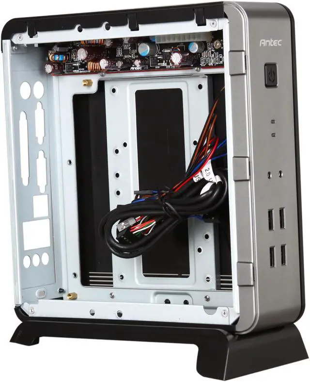 Alt view image 6 of 8 - Antec ISK Series ISK 100 Black & Silver 0.8 mm SECC / ABS Plastic Mini-ITX Tower Computer Case 80W Power Supply