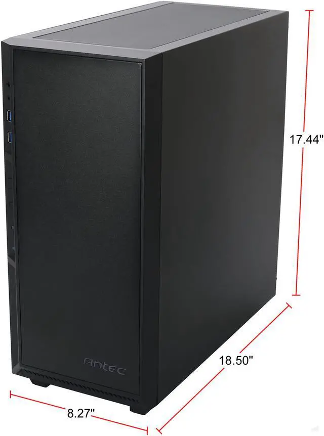 Alt view image 5 of 16 - Antec Performance Series P8 Black Steel /4mm Tempered Glass Side Panel, ATX Mid Tower Computer Case, 3 White LED Fans Pre-installed, USB3.0