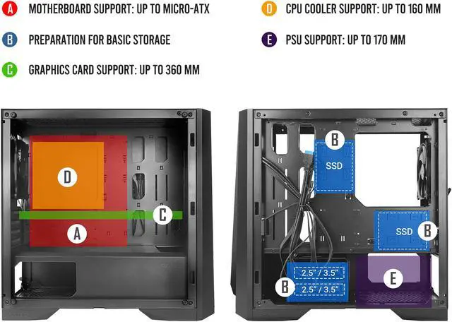 Alt view image 17 of 17 - Antec Dapper Dark Phantom DP301M Black Steel / ARGB Lighting / Tempered Glass Side Panel Compact Micro-ATX Gaming Case