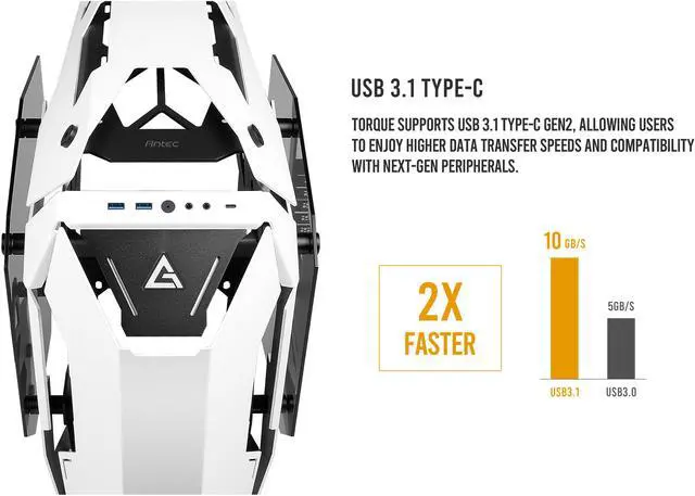 Alt view image 8 of 11 - Antec TORQUE White / Black Aluminum ATX Mid Tower Computer Case/ Winner of iF Design Award 2019