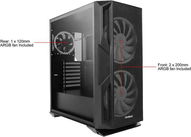 Alt view image 5 of 20 - Antec NX Series NX800, Mid Tower E-ATX Gaming Case, Tempered Glass Side Panel, 360 & 280 mm Radiators Support, Built-In LED Controller, 2 x 200 mm ARGB Fans in Front & 1 x 120 mm ARGB Fan in Rear