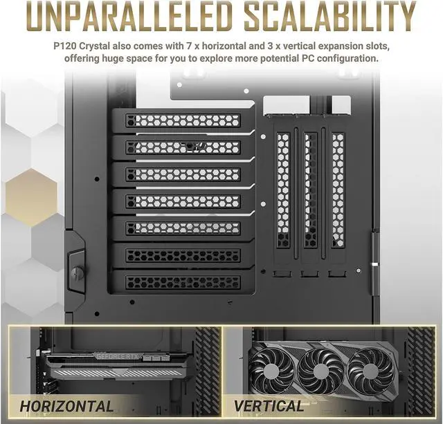 Alt view image 5 of 14 - Antec Performance Series P120 Crystal E-ATX Mid-Tower Case, Tempered Glass Front & Side Panels, Slide Button Design, Ready for 2 x 360 mm Radiators Simultaneously, Aluminum VGA Holder Included