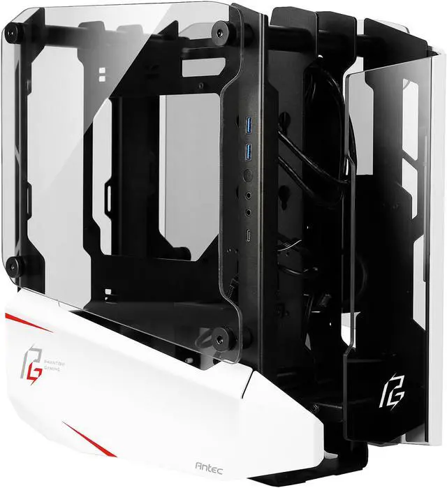 Alt view image 3 of 20 - Antec Striker Phantom Gaming Aluminum and Steel ITX Computer Case, Front GPU Mount, Up to 4 x 120 mm Fan Support, USB 3.1 Type-C Ready and PCI-E Riser Included, AsRock Special Edition