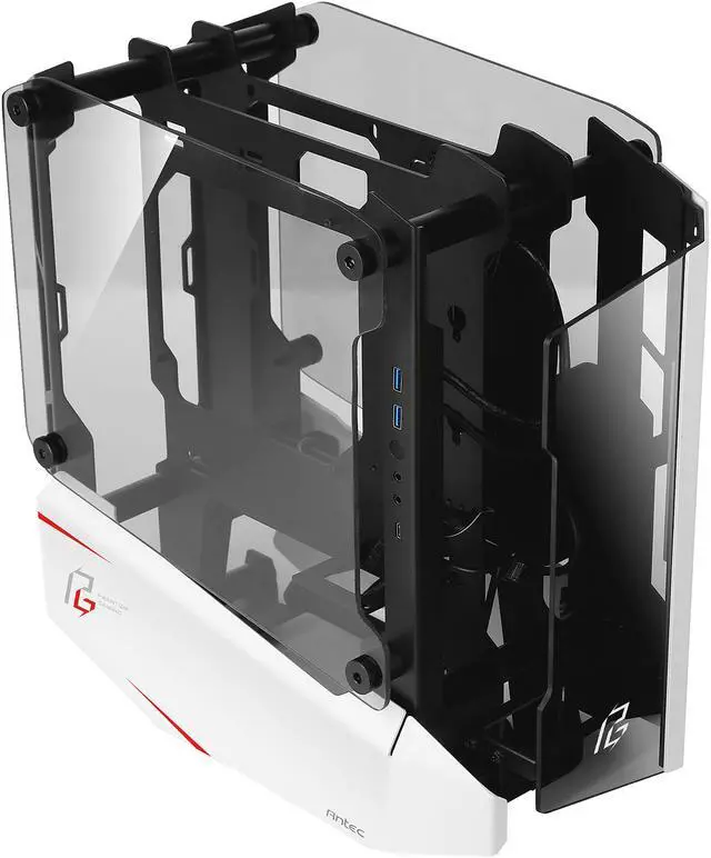 Alt view image 10 of 20 - Antec Striker Phantom Gaming Aluminum and Steel ITX Computer Case, Front GPU Mount, Up to 4 x 120 mm Fan Support, USB 3.1 Type-C Ready and PCI-E Riser Included, AsRock Special Edition