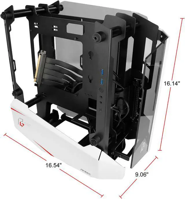 Alt view image 11 of 20 - Antec Striker Phantom Gaming Aluminum and Steel ITX Computer Case, Front GPU Mount, Up to 4 x 120 mm Fan Support, USB 3.1 Type-C Ready and PCI-E Riser Included, AsRock Special Edition