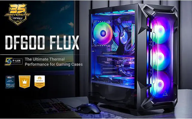 Alt view image 2 of 16 - Antec Dark League DF600 FLUX, Mid-Tower ATX Gaming Case, 5 x 120mm Fans Included, ARGB & PWM Fan Controller, Tempered Glass Side Panel, 2 x USB3.0, High-End GPU Support