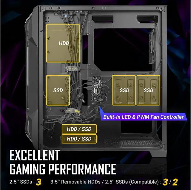Alt view image 8 of 16 - Antec Dark League DF600 FLUX, Mid-Tower ATX Gaming Case, 5 x 120mm Fans Included, ARGB & PWM Fan Controller, Tempered Glass Side Panel, 2 x USB3.0, High-End GPU Support
