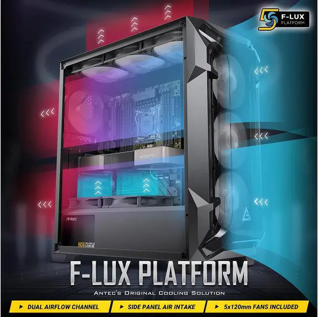 Alt view image 5 of 16 - Antec Dark League DF600 FLUX, Mid-Tower ATX Gaming Case, 5 x 120mm Fans Included, ARGB & PWM Fan Controller, Tempered Glass Side Panel, 2 x USB3.0, High-End GPU Support