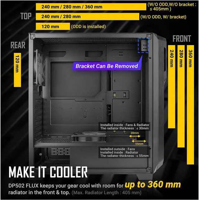Alt view image 8 of 17 - Antec Dark League DP502 FLUX, Mid-Tower ATX Gaming Case, FLUX Platform, 5 x 120mm Fans Included, ARGB PWM Fans with Controller, 5.25" ODD Support, Tempered Glass Side Panel, Swing Open Front Panel