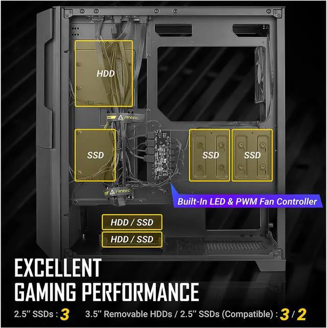 Alt view image 9 of 17 - Antec Dark League DP502 FLUX, Mid-Tower ATX Gaming Case, FLUX Platform, 5 x 120mm Fans Included, ARGB PWM Fans with Controller, 5.25" ODD Support, Tempered Glass Side Panel, Swing Open Front Panel