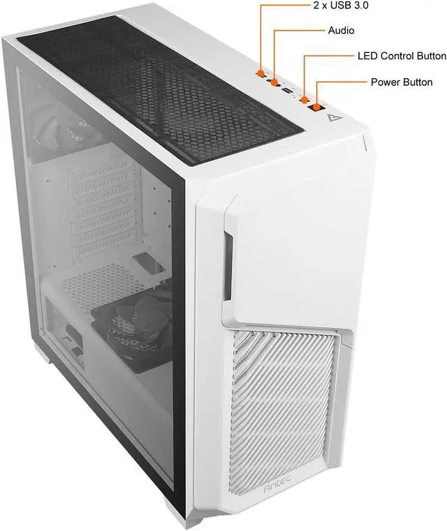 Alt view image 5 of 19 - Antec Dark League DP502 FLUX White, Mid-Tower ATX Gaming Case, FLUX Platform, 5 x 120mm Fans Included, PWM Fans with Controller, 5.25" ODD Support, Tempered Glass Side Panel, Swing Open Front Panel