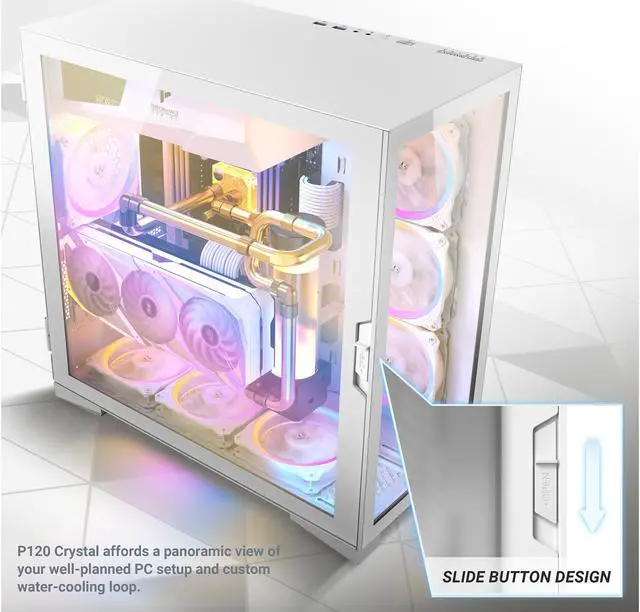 Alt view image 3 of 14 - Antec Performance Series P120 Crystal White, Aluminum VGA Holder Included, Slide Button Design, Tempered Glass Front & Side Panels, Ready for 2 x 360mm Radiators Simultaneously, E-ATX Mid-Tower Case