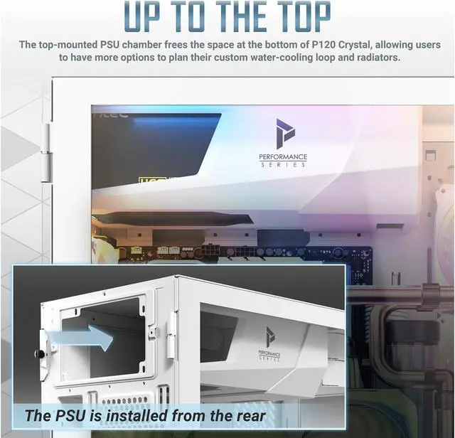 Alt view image 4 of 14 - Antec Performance Series P120 Crystal White, Aluminum VGA Holder Included, Slide Button Design, Tempered Glass Front & Side Panels, Ready for 2 x 360mm Radiators Simultaneously, E-ATX Mid-Tower Case