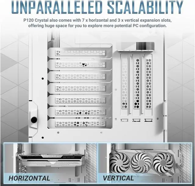 Alt view image 5 of 14 - Antec Performance Series P120 Crystal White, Aluminum VGA Holder Included, Slide Button Design, Tempered Glass Front & Side Panels, Ready for 2 x 360mm Radiators Simultaneously, E-ATX Mid-Tower Case