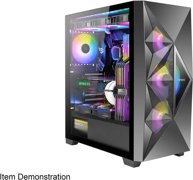 Alt view image 3 of 18 - Antec Dark League DF800 FLUX, 5 x 120 mm Fans Included, ARGB & PWM Fan Controller, Tempered Glass Side Panel, Geometrical Mesh Front, Mid-Tower ATX Gaming Case