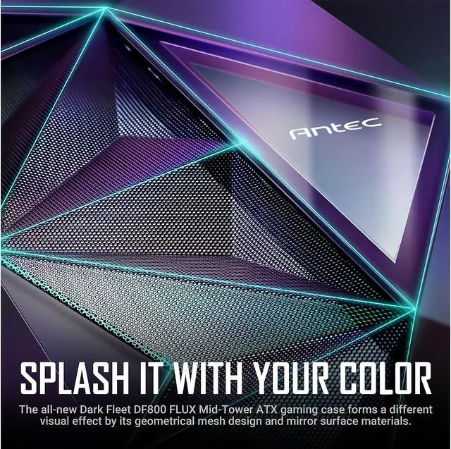 Alt view image 11 of 18 - Antec Dark League DF800 FLUX, 5 x 120 mm Fans Included, ARGB & PWM Fan Controller, Tempered Glass Side Panel, Geometrical Mesh Front, Mid-Tower ATX Gaming Case