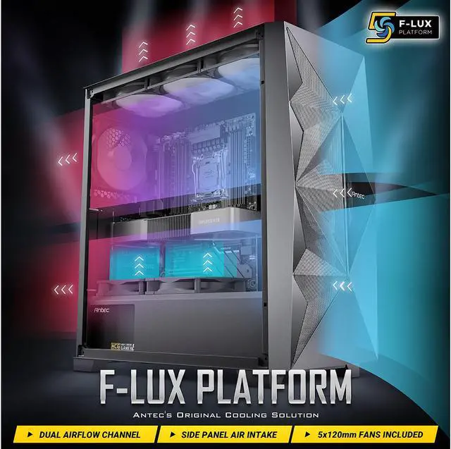 Alt view image 13 of 18 - Antec Dark League DF800 FLUX, 5 x 120 mm Fans Included, ARGB & PWM Fan Controller, Tempered Glass Side Panel, Geometrical Mesh Front, Mid-Tower ATX Gaming Case