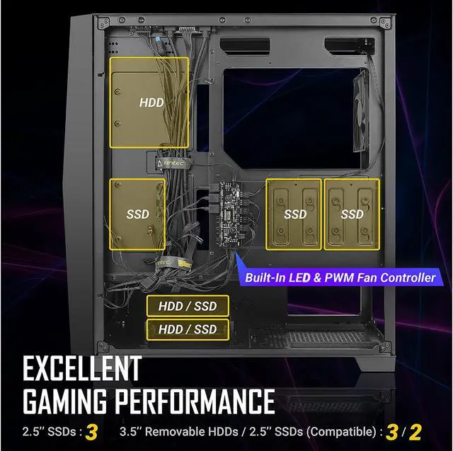 Alt view image 18 of 18 - Antec Dark League DF800 FLUX, 5 x 120 mm Fans Included, ARGB & PWM Fan Controller, Tempered Glass Side Panel, Geometrical Mesh Front, Mid-Tower ATX Gaming Case