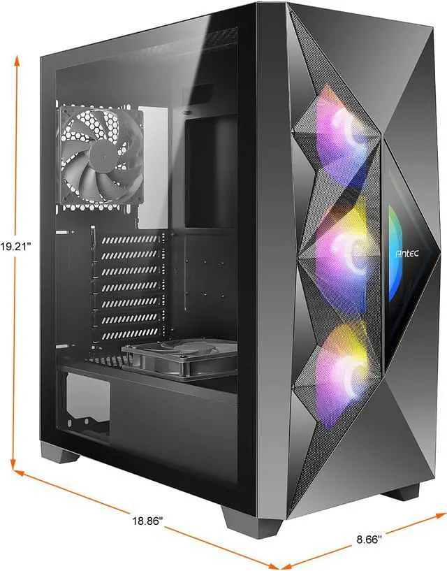 Alt view image 2 of 18 - Antec Dark League DF800 FLUX, 5 x 120 mm Fans Included, ARGB & PWM Fan Controller, Tempered Glass Side Panel, Geometrical Mesh Front, Mid-Tower ATX Gaming Case
