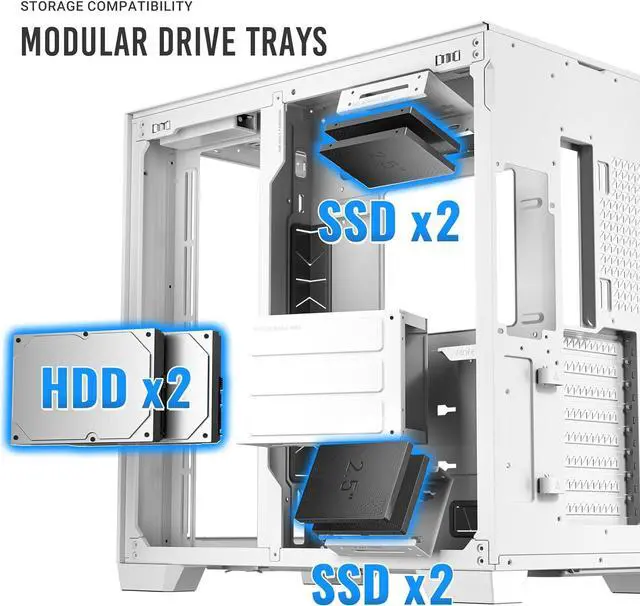 Alt view image 4 of 14 - Antec C8 White, Fans not Included, RTX 40 Compatible, Dual-Chamber, tooless Design, Type-C, 360mm Radiator Support, Seamless Tempered Glass Front & Side Panels, High Airflow Full-Tower E-ATX PC Case