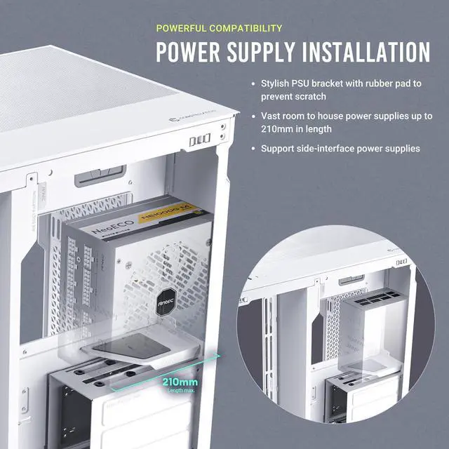 Alt view image 6 of 14 - Antec C8 White, Fans not Included, RTX 40 Compatible, Dual-Chamber, tooless Design, Type-C, 360mm Radiator Support, Seamless Tempered Glass Front & Side Panels, High Airflow Full-Tower E-ATX PC Case