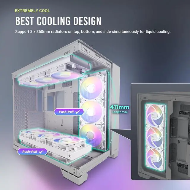 Alt view image 8 of 14 - Antec C8 White, Fans not Included, RTX 40 Compatible, Dual-Chamber, tooless Design, Type-C, 360mm Radiator Support, Seamless Tempered Glass Front & Side Panels, High Airflow Full-Tower E-ATX PC Case