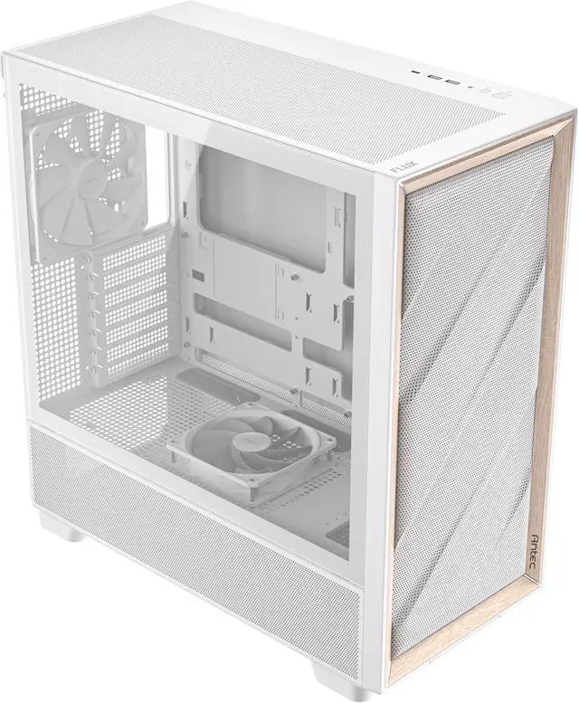 Alt view image 14 of 20 - Antec FLUX Wood White, 5 x PWM Fans Included, High-Airflow Front Panel With Birch Wood, Type-C, 420mm Radiator & Back Connect Motherboard Support, Up to 9 Fans Simultaneously, Mid-Tower E-ATX PC Case