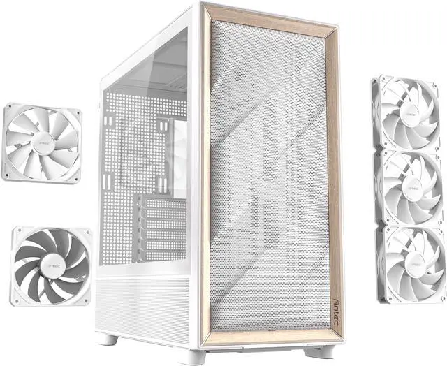 Alt view image 17 of 20 - Antec FLUX Wood White, 5 x PWM Fans Included, High-Airflow Front Panel With Birch Wood, Type-C, 420mm Radiator & Back Connect Motherboard Support, Up to 9 Fans Simultaneously, Mid-Tower E-ATX PC Case