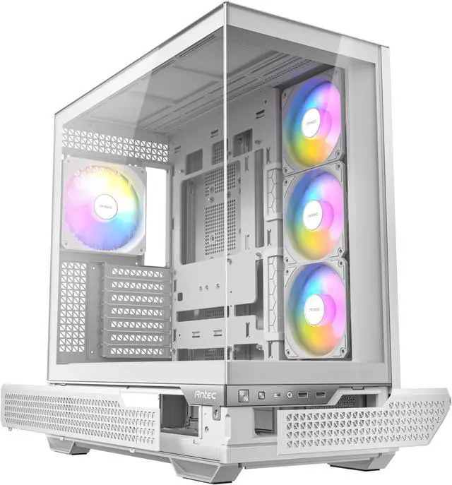 Alt view image 2 of 20 - Antec C7 ARGB White, RTX 40 GPU Support, 4 x 120mm ARGB PWM Fans Included, Vertical GPU Cooling, Type-C 10Gbps, Seamless Tempered Glass Front & Side Panels, 360mm Radiator Support, Mid-Tower E-ATX PC Case