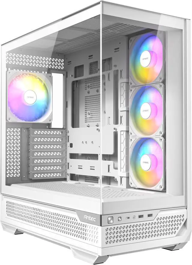 Alt view image 9 of 20 - Antec C7 ARGB White, RTX 40 GPU Support, 4 x 120mm ARGB PWM Fans Included, Vertical GPU Cooling, Type-C 10Gbps, Seamless Tempered Glass Front & Side Panels, 360mm Radiator Support, Mid-Tower E-ATX PC Case
