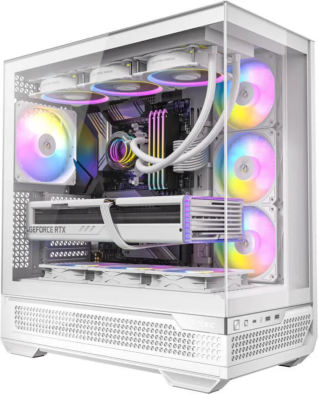 Alt view image 17 of 20 - Antec C7 ARGB White, RTX 40 GPU Support, 4 x 120mm ARGB PWM Fans Included, Vertical GPU Cooling, Type-C 10Gbps, Seamless Tempered Glass Front & Side Panels, 360mm Radiator Support, Mid-Tower E-ATX PC Case